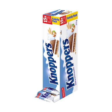 Snack au lait et noisettes KNOPPERS, family-pack 15x25g, 375g