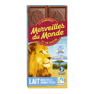 Chocolat lait noisettes amandes pilées MERVEILLES DU MONDE 100g