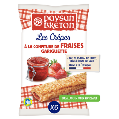Crêpes fourrées à la confiture de fraise Gariguette PAYSAN BRETON - x6Le paquet de 180g