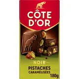 Chocolat noir bloc pistaches entières caramélisées COTE D'OR, tablette180g