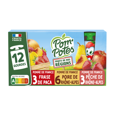 Dessert fruitier Gourdes Fruits de nos Régions Multivariétés POM'POTES, 12x90g