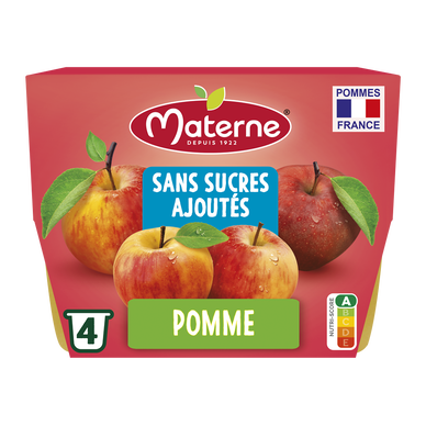 Dessert fruitier Coupelles Sans Sucres Ajoutés Pomme MATERNE, 4x100g