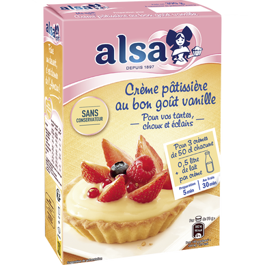 Préparation pour crème pâtissière onctueuse ALSA, 3 sachets, 390g