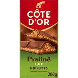 Tablette de chocolat Praline lait noisettes COTE D'OR, 200g