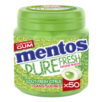 Chewing-gum Pure Fresh Citrus s/sucres MENTOS, 50 dragées 100g