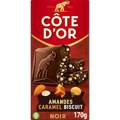 Chocolat Ultra Gourmand noir amandes caramel biscuit COTE D'OR - Paquet de 170g