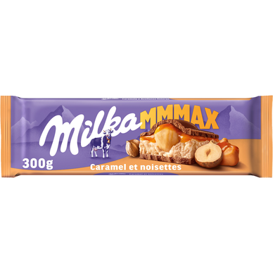 Chocolat au lait fourré caramel & noisettes, MMMAX, MILKA, tablette300g