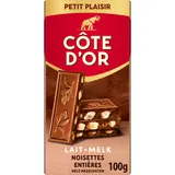 Chocolat bloc lait noisettes entières COTE D'OR, tablette 100g