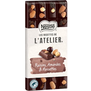Chocolat noir raisins amandes noisettes NESTLE L'ATELIER - Tablette 170g
