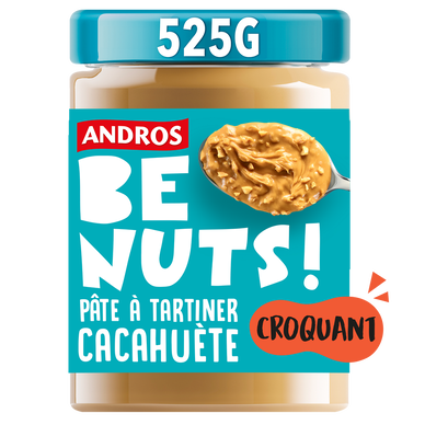 Pâte à tartiner be nuts! cacahuète croquant ANDROS, pot 525g