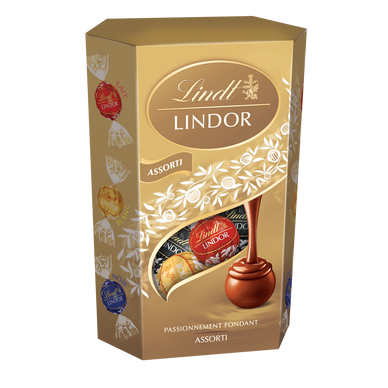 Boule chocolat assorti fourré fondant Lindor LINDT, cornet de 200g