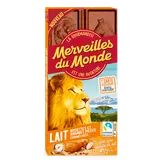 Chocolat lait pointe de sel noisettes amandes pilées, MERVEILLES DU MONDE 100g