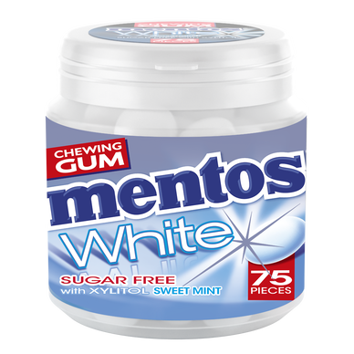 Chewing-gums White menthe douce sans sucres MENTOS, 75 dragées, 113g