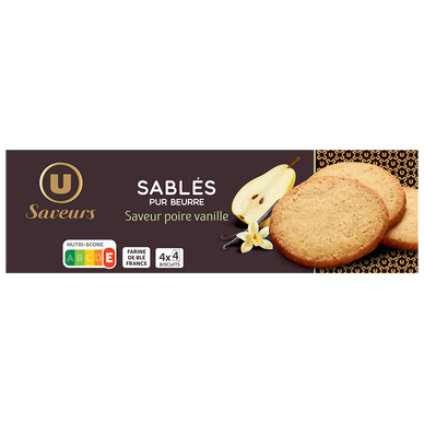 Sablés pur beurre saveur poire vanille U SAVEURS,  étui 120g