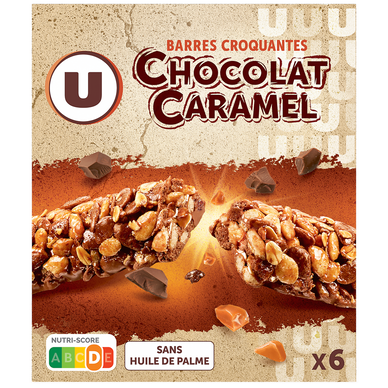 Barres croustilllantes au caramel et chocolat  6 unités, 126g