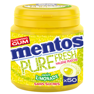 Chewing gum pure fresh sans sucres limonade MENTOS, x50 dragées, 100g