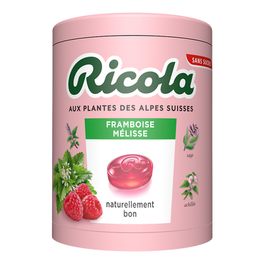 Bonbons framboise mélisse sans sucre RICOLA, boîte 100g