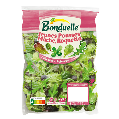 Jeunes pousses (Laitue verte et rouge, Red chard), Mâche et Roquette Bonduelle - Sachet 145g