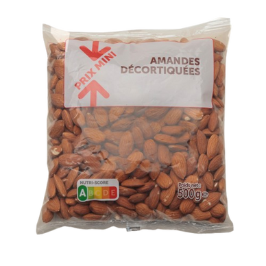 Amandes décortiquées, Prix Mini, sachet, 500g