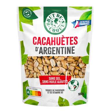 Cacahuètes grillées sans sel, sachet 180g