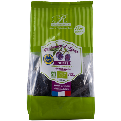 Pruneau d'Agen bio, MAISON ROUCADIL, calibre 44/55, Sachet 250g