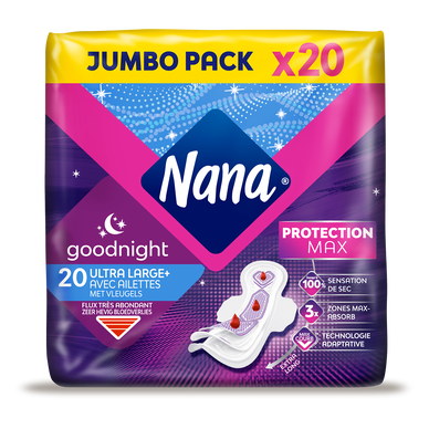 Serviettes hygiéniques ultra goodnight jumbo pack NANA x20