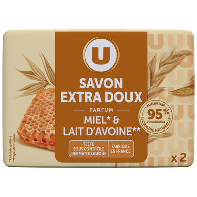 Savon extra doux lait avoine miel, 2x100g