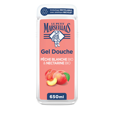Gel douche LE PETIT MARSEILLE  extra doux pêche blanche bio & nectarine bio 650ml