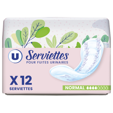 Serviettes incontinence normal pour fuites urinaires, x12