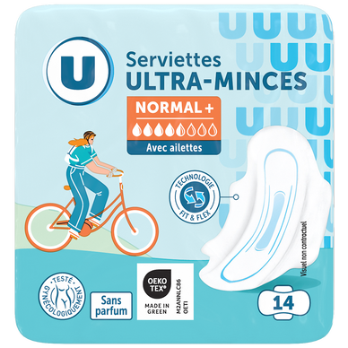 Serviettes hygiéniques ultra mince normal plus avec ailettes x14