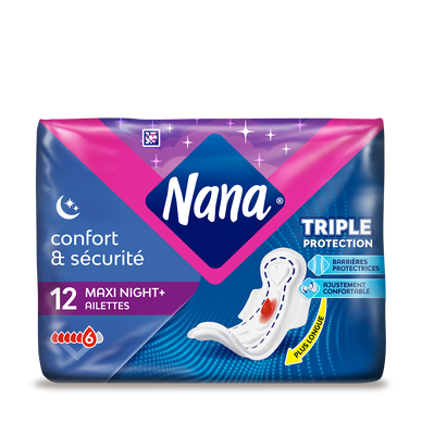 Serviettes hygiéniques Goodnight Maxi avec ailettes NANA, x12