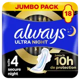 Serviettes ultra secure night ALWAYS taille 4 ailettes x18