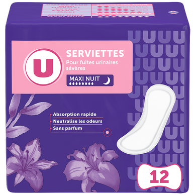 Serviettes incontinence maxi nuit  x12