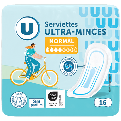 Serviettes hygiéniques ultra mince normale pliées x16