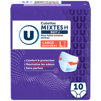 Culottes incontinence mixtes de nuit pour adulte - Taille L -, x10