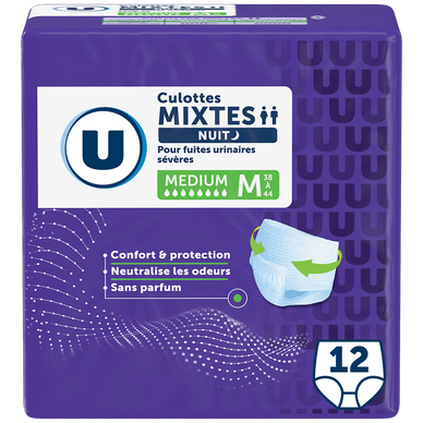 Culottes incontinence mixtes de nuit pour adulte - Taille M - x12
