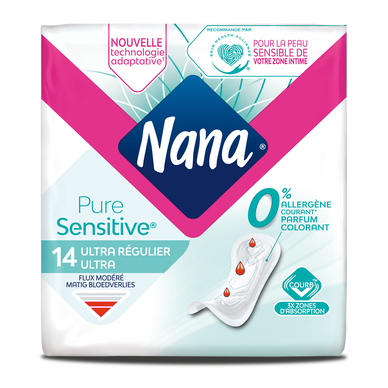 Serviettes hygiéniques pure sensitive normal 0% allergène NANA, x14