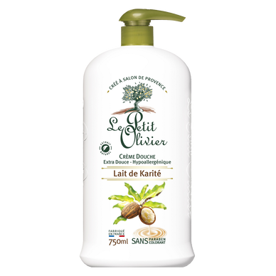Crème douche extra douce lait de karité LE PETIT OLIVIER, flacon 750ml