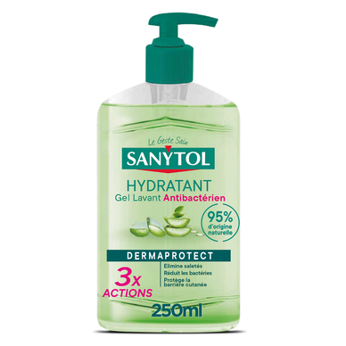Gel lavant anti-bactérien hydratant aloé véra et thé vert SANYTOl 250ml