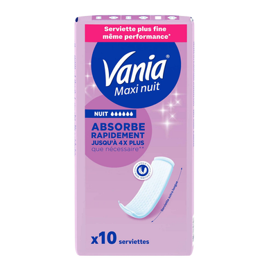 Serviettes hygiéniques maxi nuit absorbe VANIA, x10