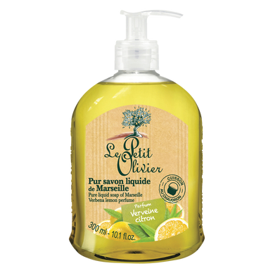 Savon liquide de Marseille parfum verveine et citron LE PETIT OLIVIER,flacon de 300ml