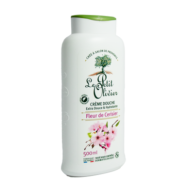 Crème de douche extra douce à l'extrait naturel de fleur de cerisier LE PETIT OLIVIER, flacon de 500ml