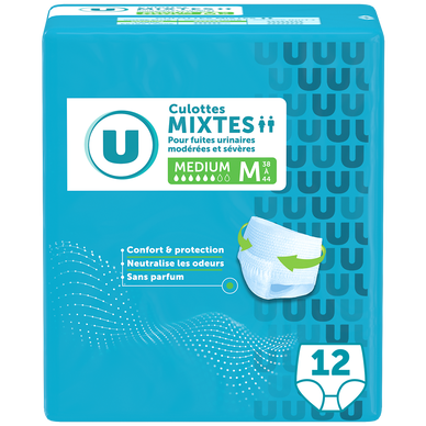 Culottes incontinence pour adulte absorption maximale - taille M -, x12