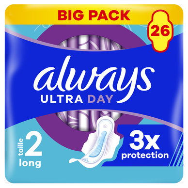 Serviettes ultra long jour ALWAYS taille 2 ailettes x26