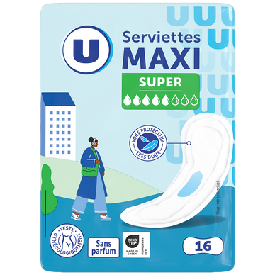 Serviettes hygiéniques maxi super pliées  x16