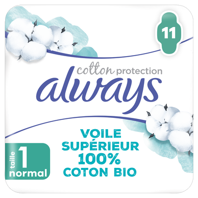 Serviettes protection hygiéniques ailettes normal+ ALWAYS COTTON x11