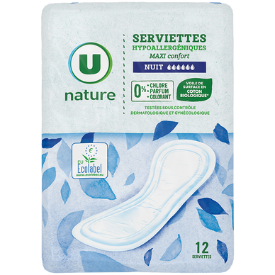 Serviettes hygiéniques maxi nuit - x12