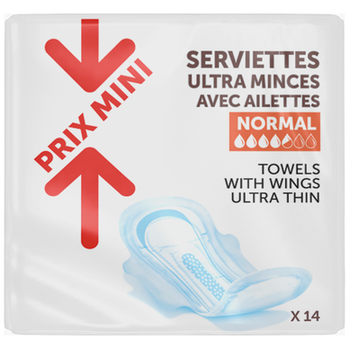 Serviettes hygiéniques ultra minces avec ailettes PRIX MINI - x14