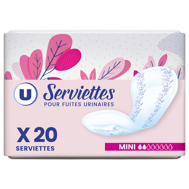 Serviettes incontinence mini pour fuites urinaires x20