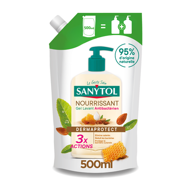 Recharge gel lavant anti-bactérien nourrissant gelée royale avec laitd'amande bio SANYTOL 500ml